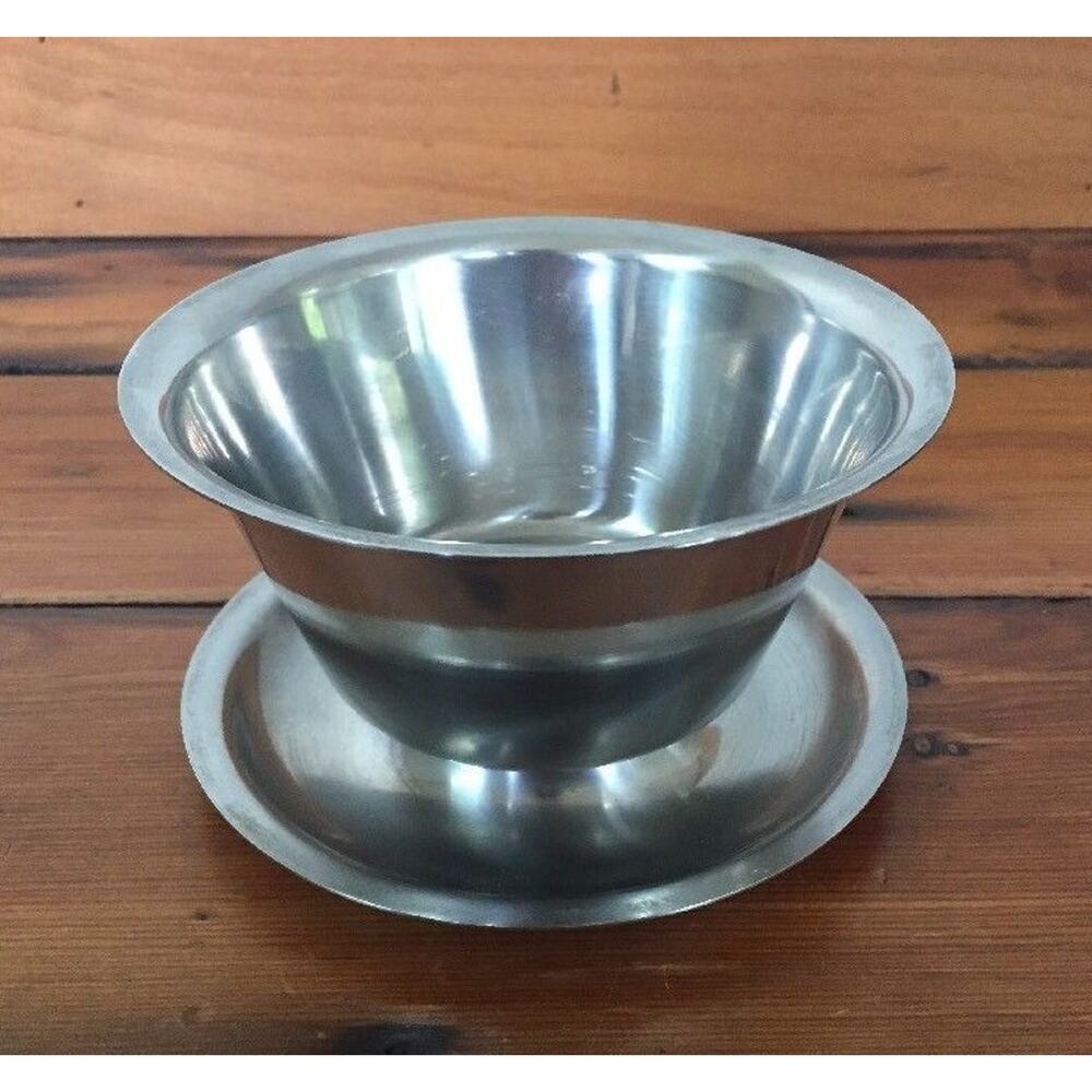 Vtg Danish Modern Raimond Denmark Stainless Gravy Dip Snack Bowl & Under Plate